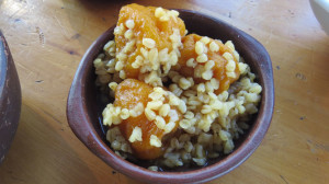 A very traditional Chilean dish - peaches and wheat, cooked together.