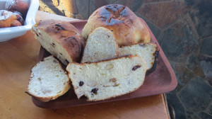Sweet rustic bread with almonds and dried fruits including figs