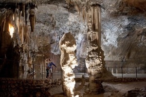 Stalagmites and stalagtites at Postojna Cave